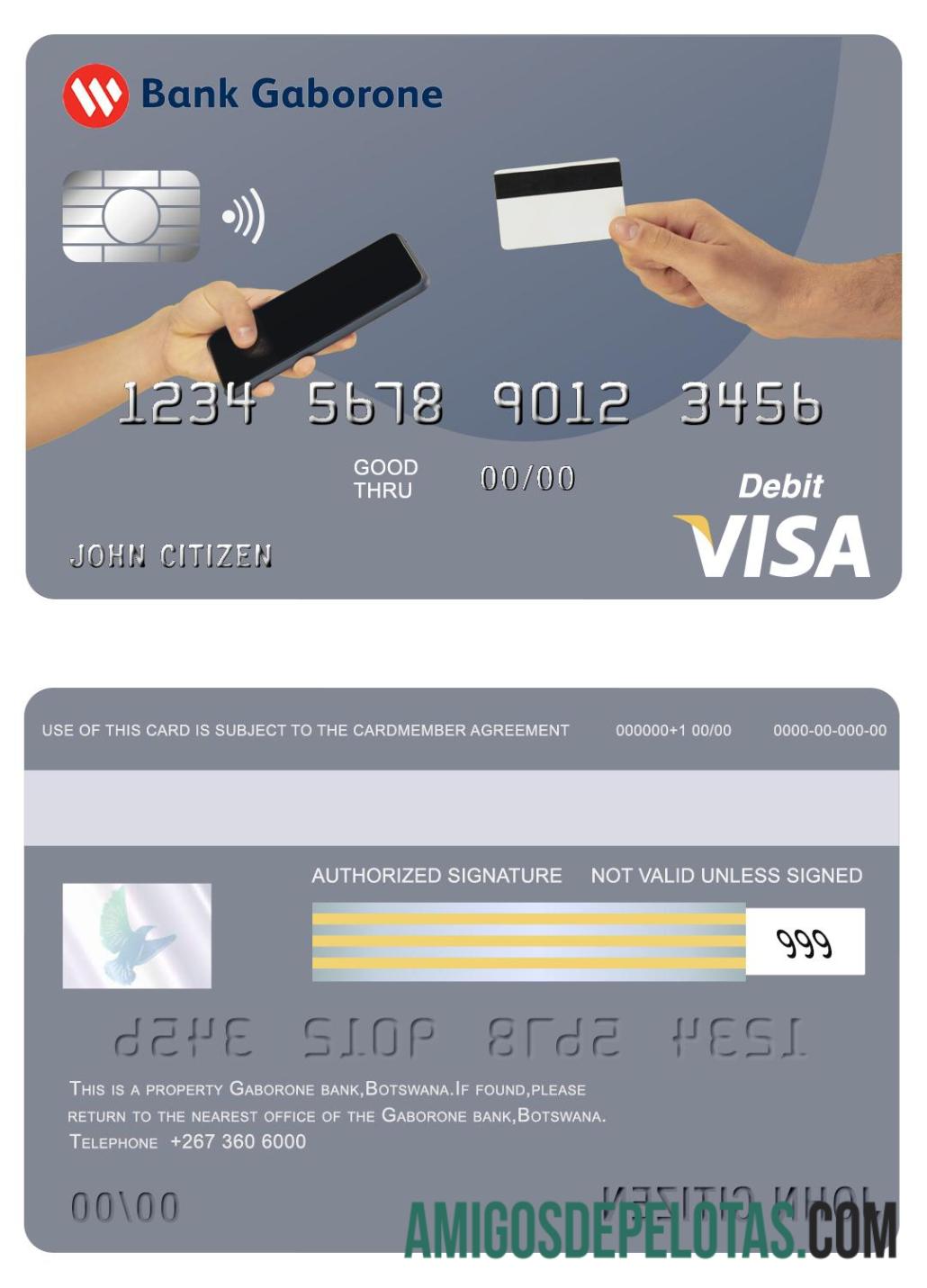 Cartão Visa do Banco Botswana Gaborone amostra